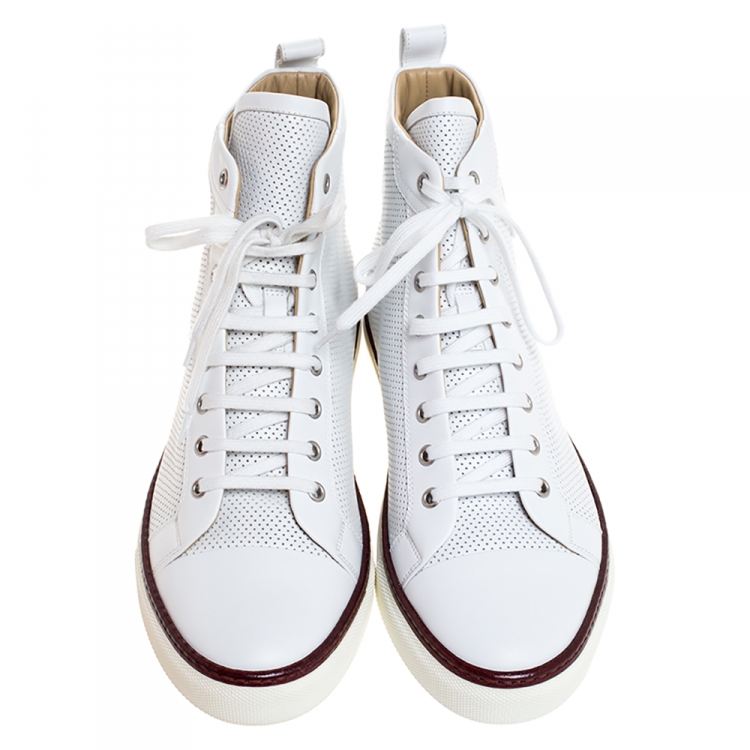 Pre Owned Hermes White Perforated Leather Jimmy High Top Sneakers Size 43