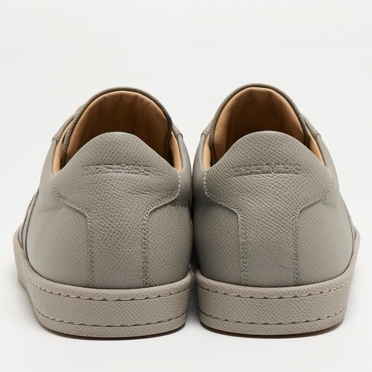 مملوكة مسبقًا Hermes Grey Leather Quicker Sneakers Size 41.5