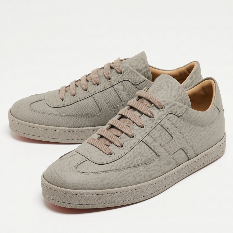 مملوكة مسبقًا Hermes Grey Leather Quicker Sneakers Size 41.5