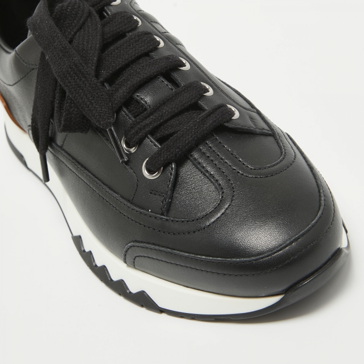 Pre Owned Hermes Black Leather Trail Sneakers Size 38.5