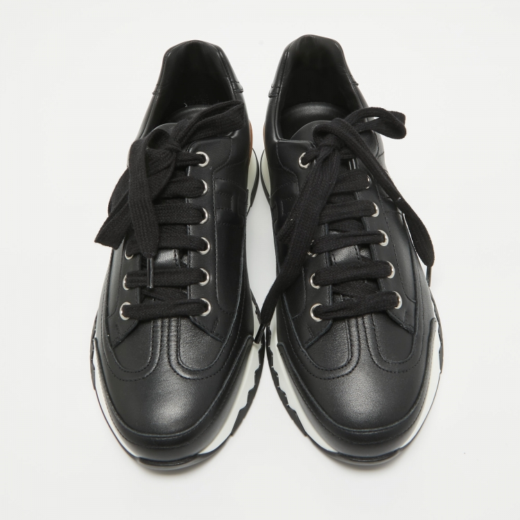 Pre Owned Hermes Black Leather Trail Sneakers Size 38.5