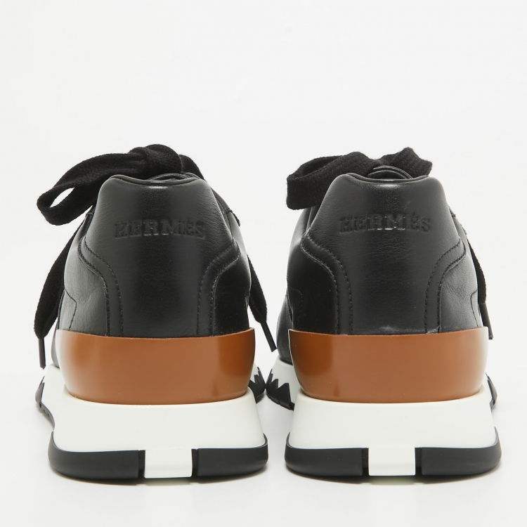 Pre Owned Hermes Black Leather Trail Sneakers Size 38.5