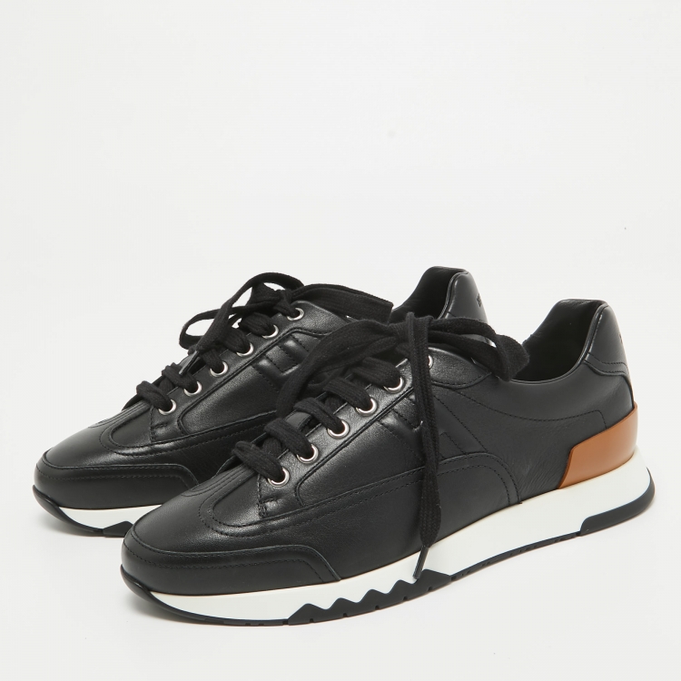 Pre Owned Hermes Black Leather Trail Sneakers Size 38.5