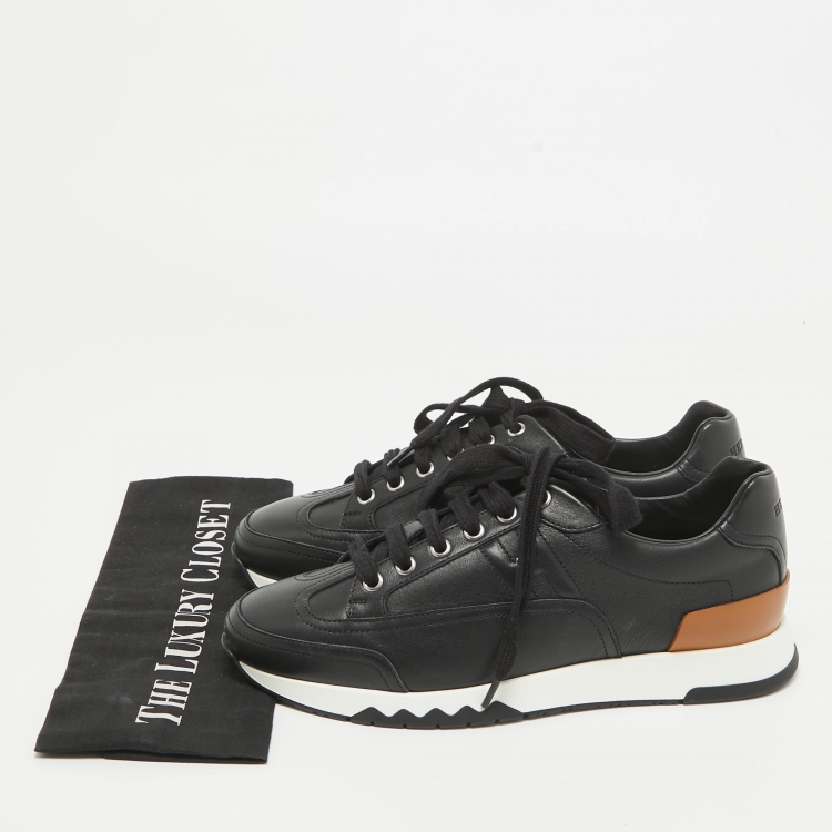 Pre Owned Hermes Black Leather Trail Sneakers Size 38.5