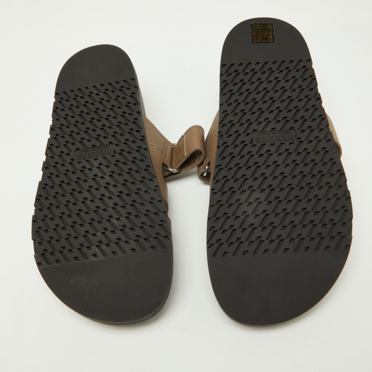 مملوكة مسبقًا Hermes Brown Leather Chypre Velcro Strap Flat Sandals Size 41