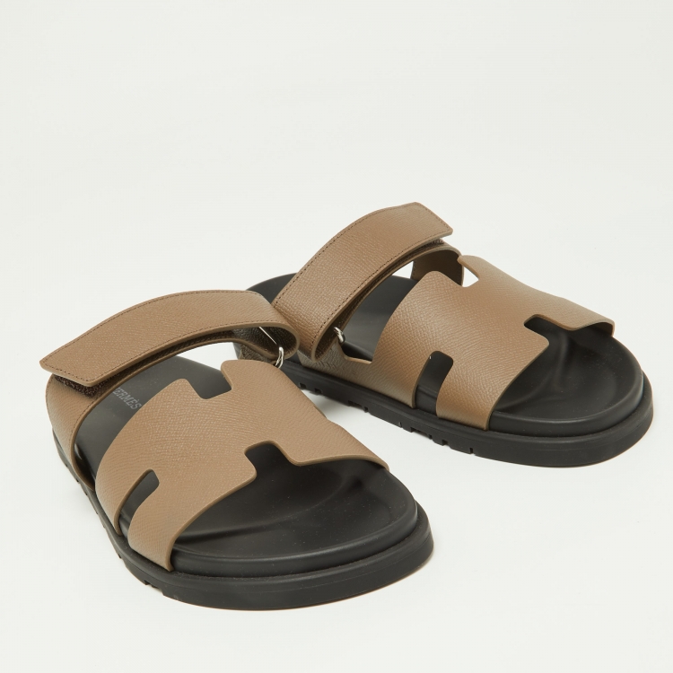 مملوكة مسبقًا Hermes Brown Leather Chypre Velcro Strap Flat Sandals Size 41