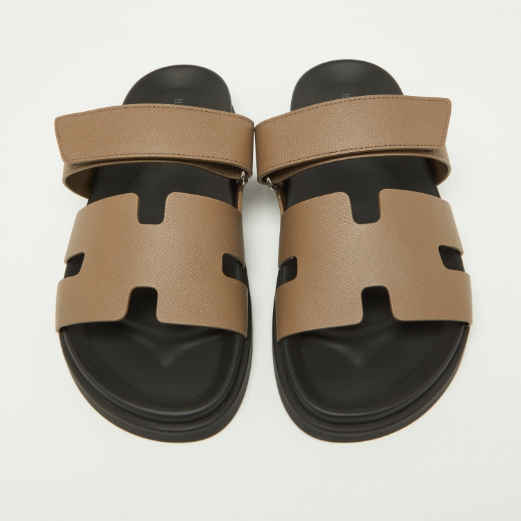 مملوكة مسبقًا Hermes Brown Leather Chypre Velcro Strap Flat Sandals Size 41