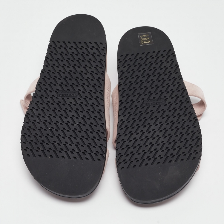 Pre Owned Hermès Pink Suede Chypre Flat Slides Size 42