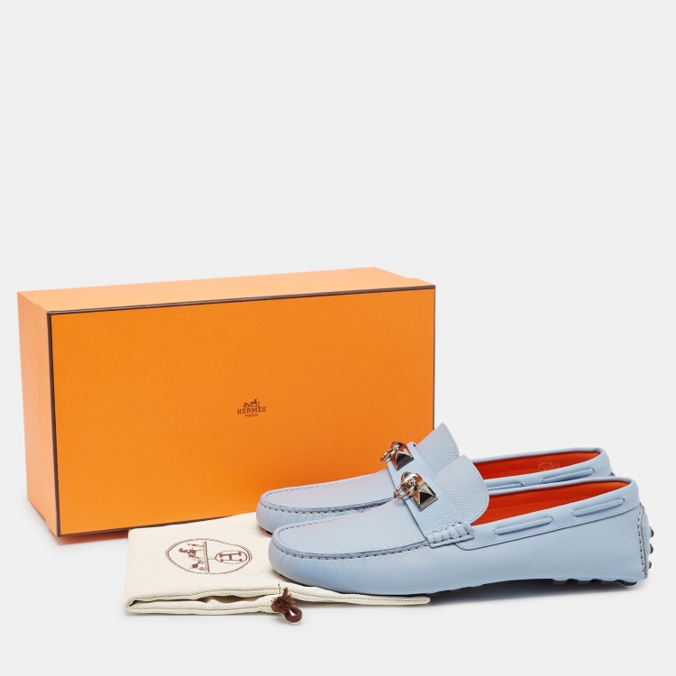 Pre Owned Hermès Blue Leather Irving Loafers Size 43.5