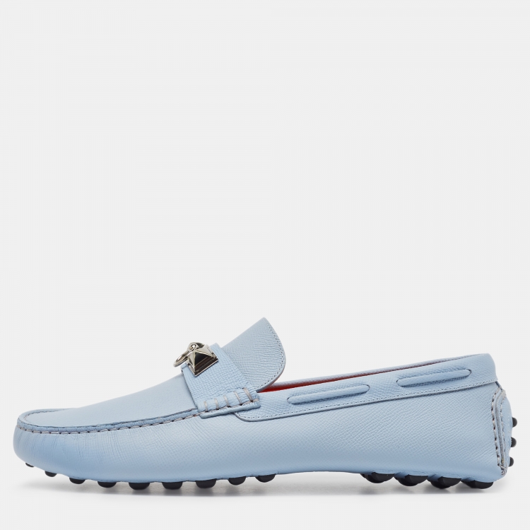 Pre Owned Hermès Blue Leather Irving Loafers Size 43.5