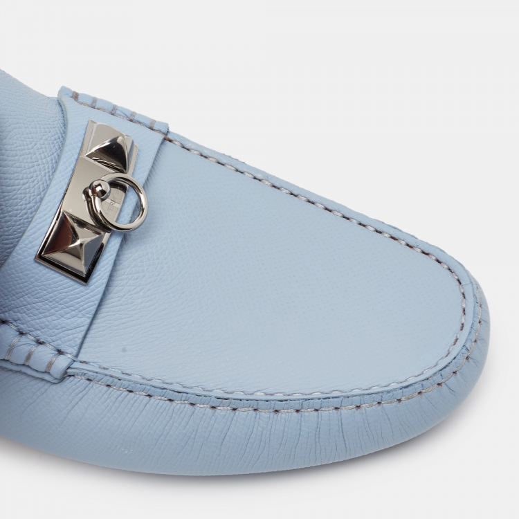 Pre Owned Hermès Blue Leather Irving Loafers Size 43.5