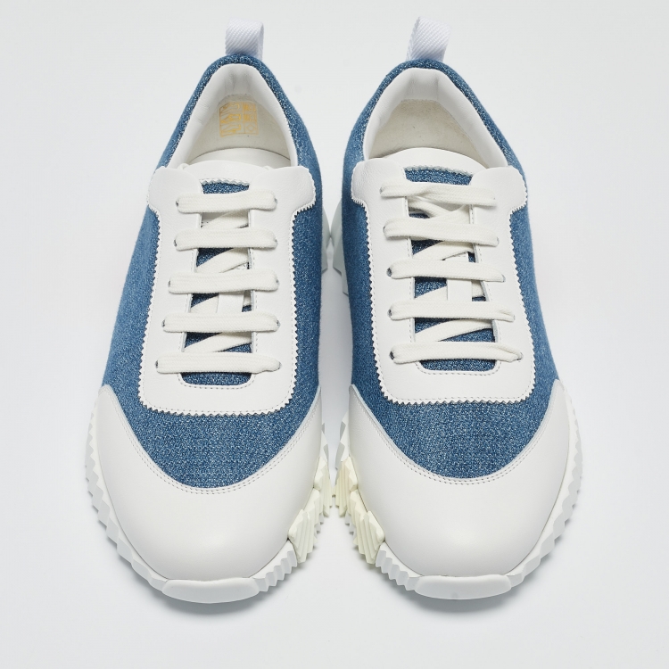 Pre Owned Hermès Blue/White Leather Bouncing Sneakers Size 39