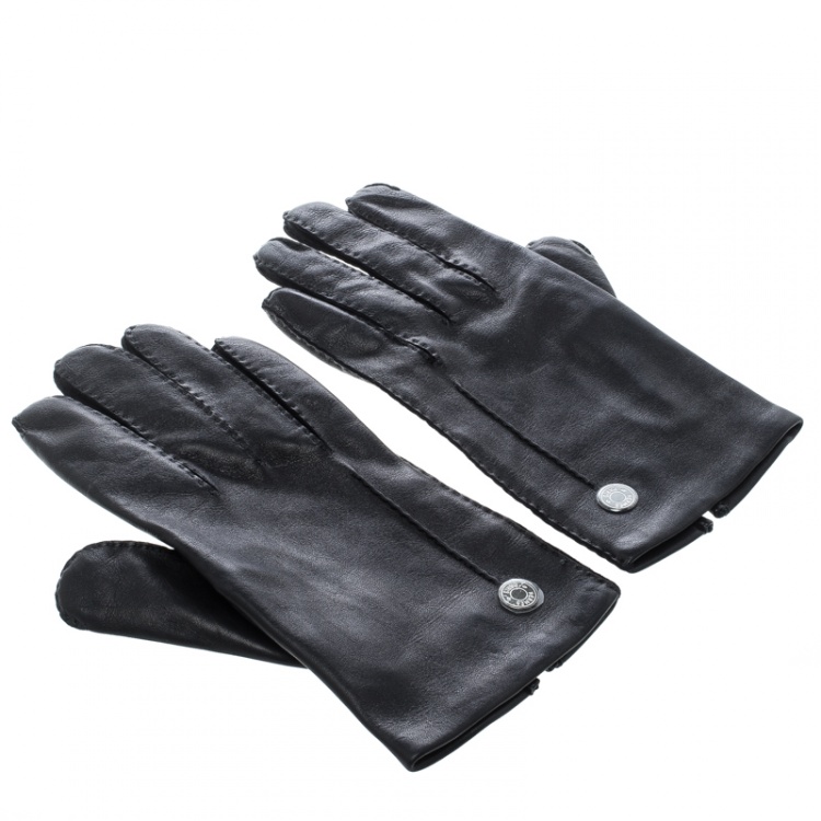 Pre Owned Hermes Black Leather Gloves 8 1/2