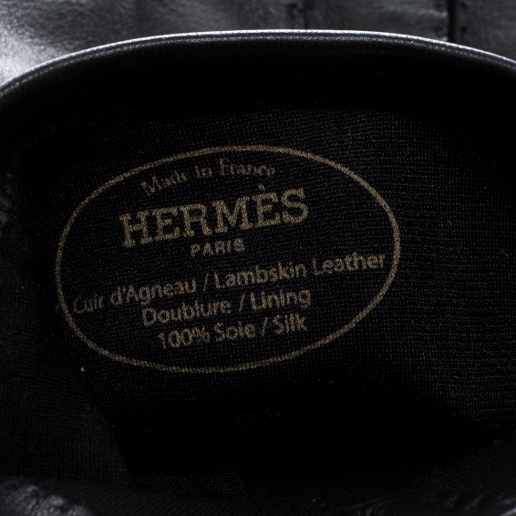 Pre Owned Hermes Black Leather Gloves 8 1/2