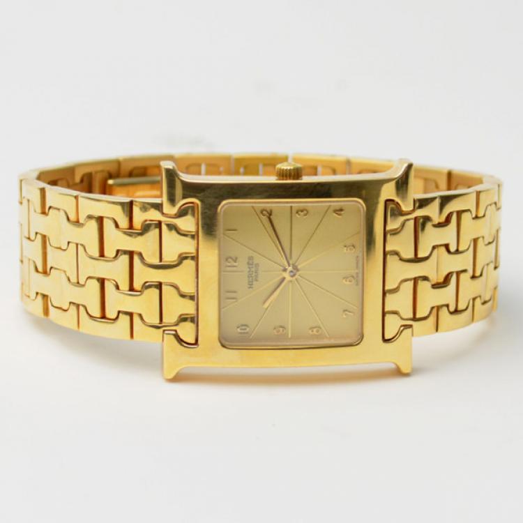 Pre Owned Hermes Heure H Unisex 18K Gold Wristwatch