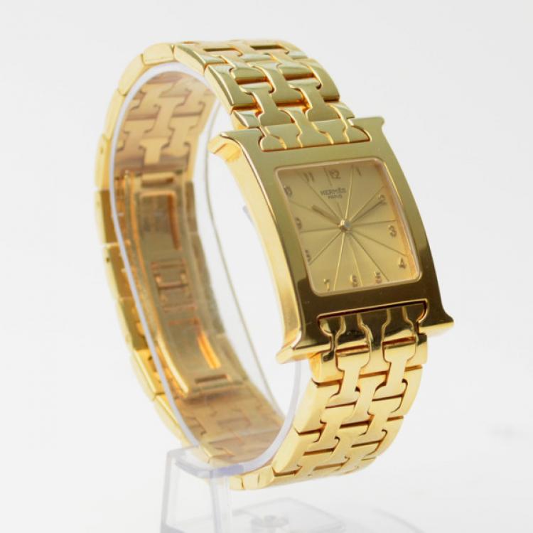 Pre Owned Hermes Heure H Unisex 18K Gold Wristwatch