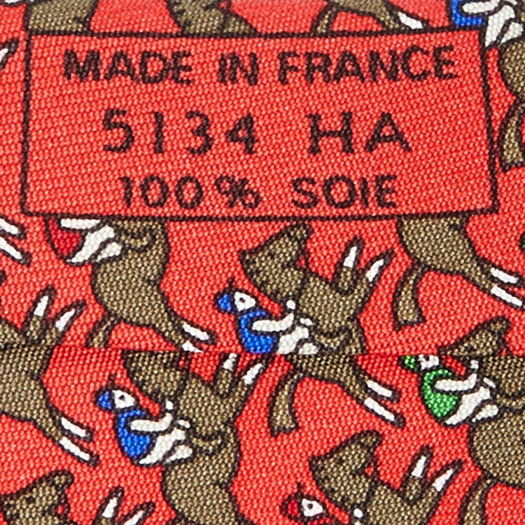 Pre Owned Hermes Red Equestrian Print Silk Traditional Tie