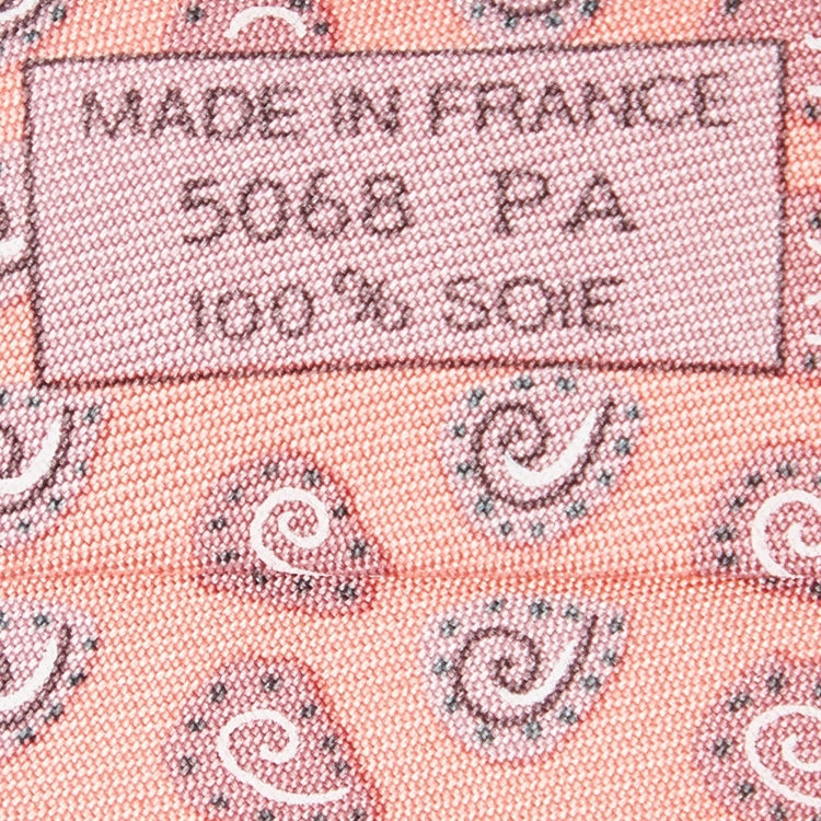 Pre Owned Hermès Peach Paisley Print Silk Tie