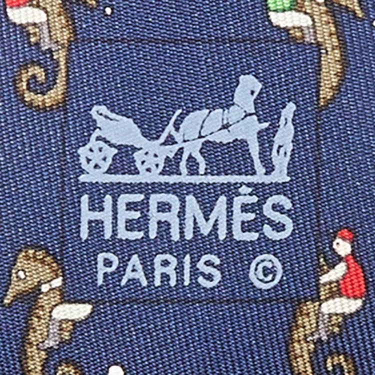 Pre Owned Hermès Navy Blue Horse Bit Print Silk Classic Tie
