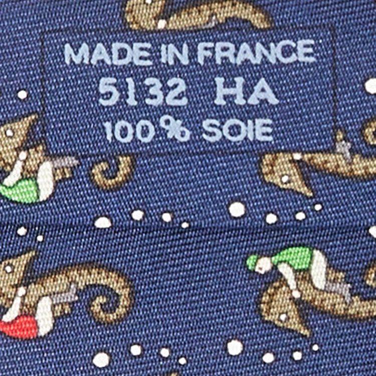 Pre Owned Hermès Navy Blue Horse Bit Print Silk Classic Tie