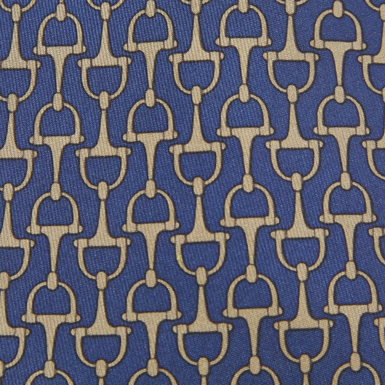 Pre Owned Hermès Navy Blue Horse Bit Print Silk Classic Tie
