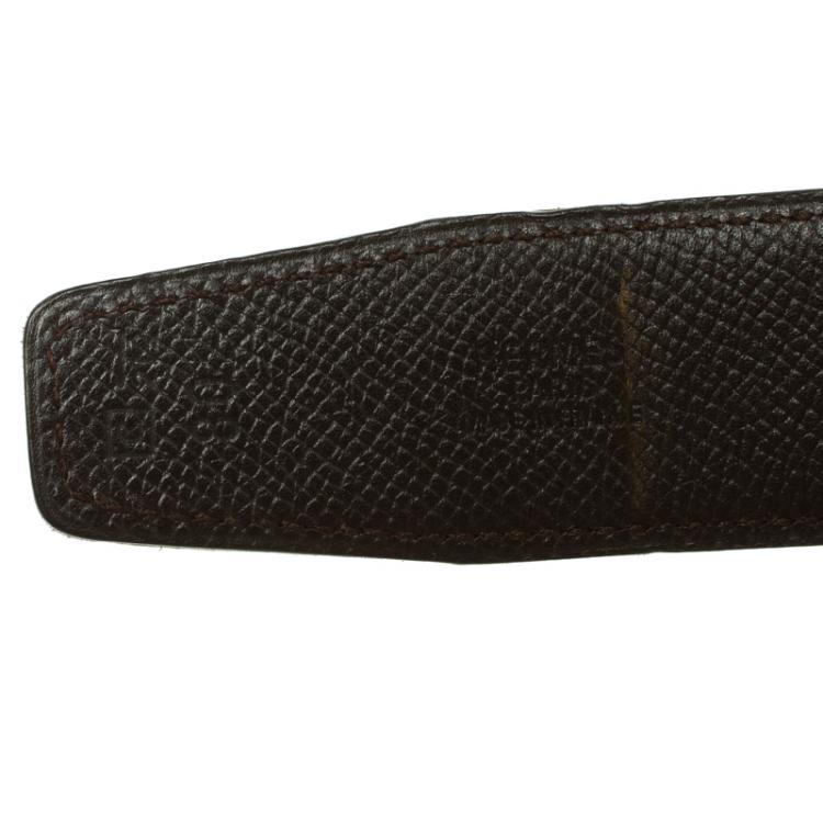 Pre Owned Hermes Black/Dark Brown Box Calf Leather Idem Reversible Belt 80CM