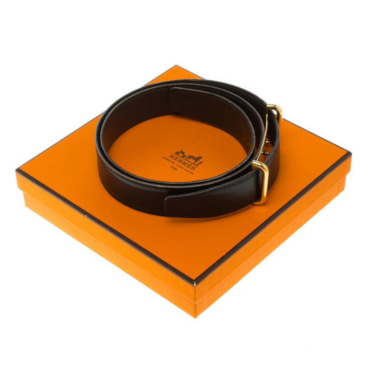 Pre Owned Hermes Black/Dark Brown Box Calf Leather Idem Reversible Belt 80CM