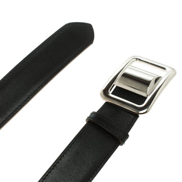 Pre Owned Hermes Black/Brown Box Calf Leather Reversible Buckle Belt 85CM