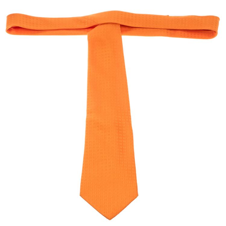 Pre Owned Hermes Orange H Logo Silk  Tie