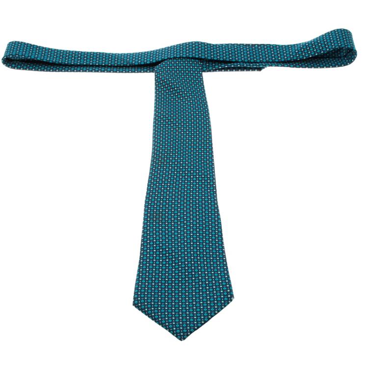 Pre Owned Hermes Blue Floral Printed Silk Tie