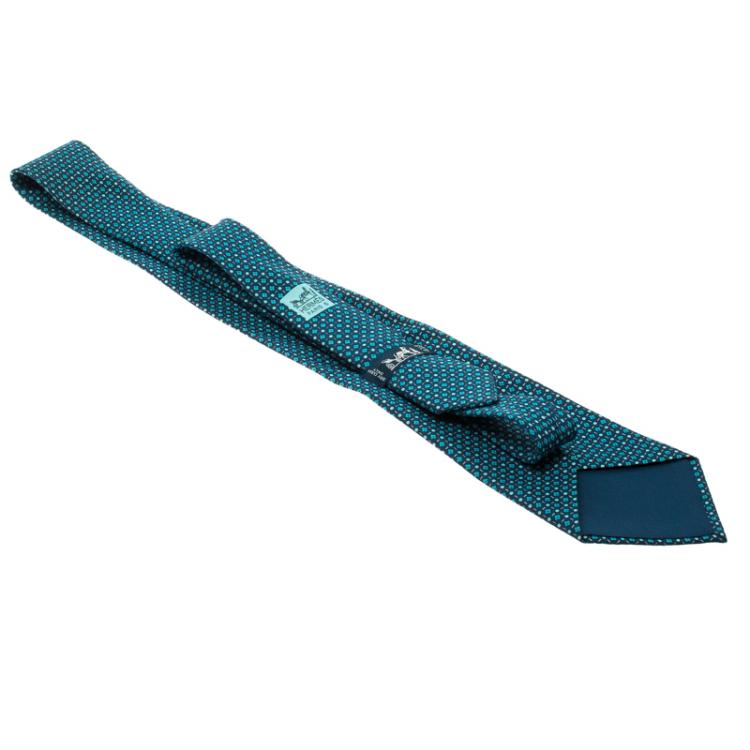Pre Owned Hermes Blue Floral Printed Silk Tie