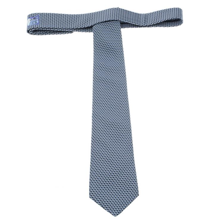 مملوكة مسبقًا Hermes Navy Blue Umbrella Print Silk Tie