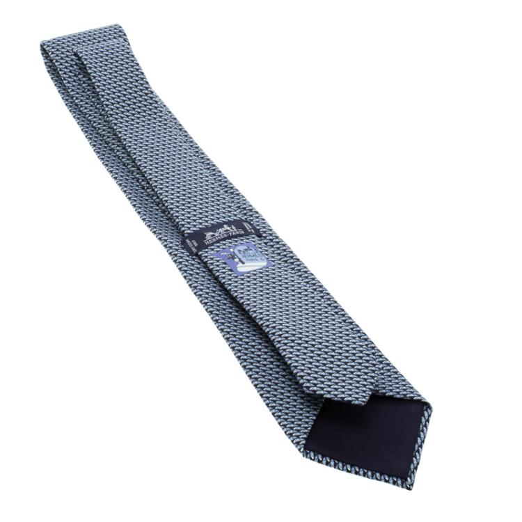 مملوكة مسبقًا Hermes Navy Blue Umbrella Print Silk Tie
