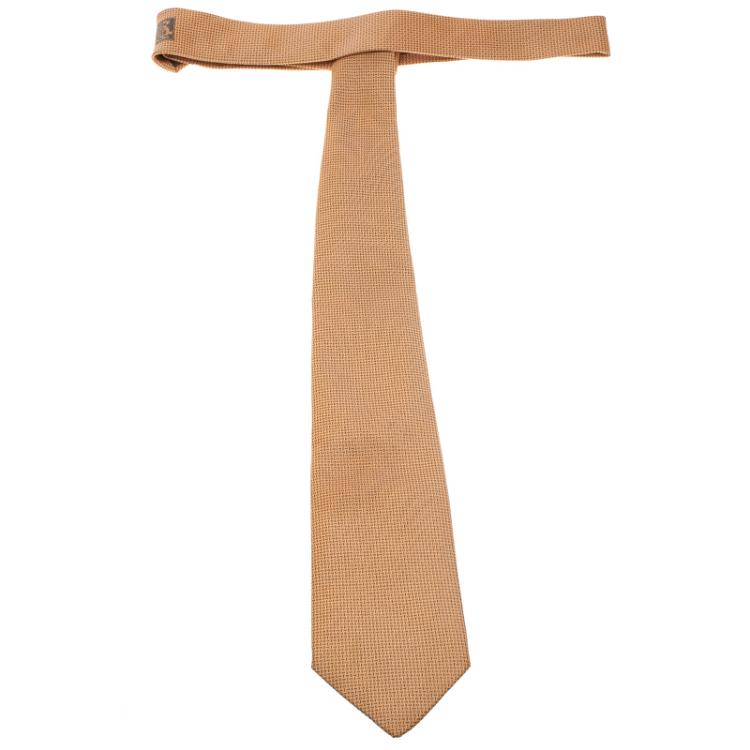 Pre Owned Hermes Orange and Black Jacquard Patterned Silk Tie