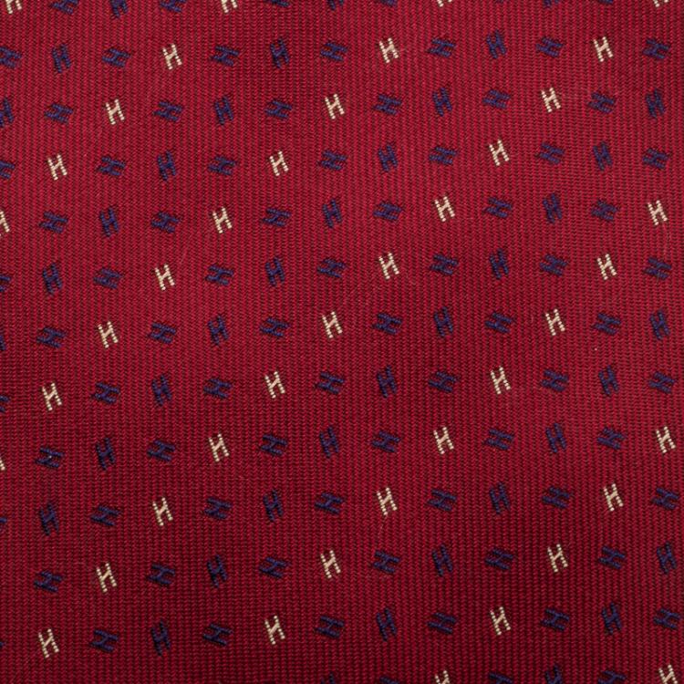 Pre Owned Hermes Red Asymmetric H Pattern Silk Jacquard Tie
