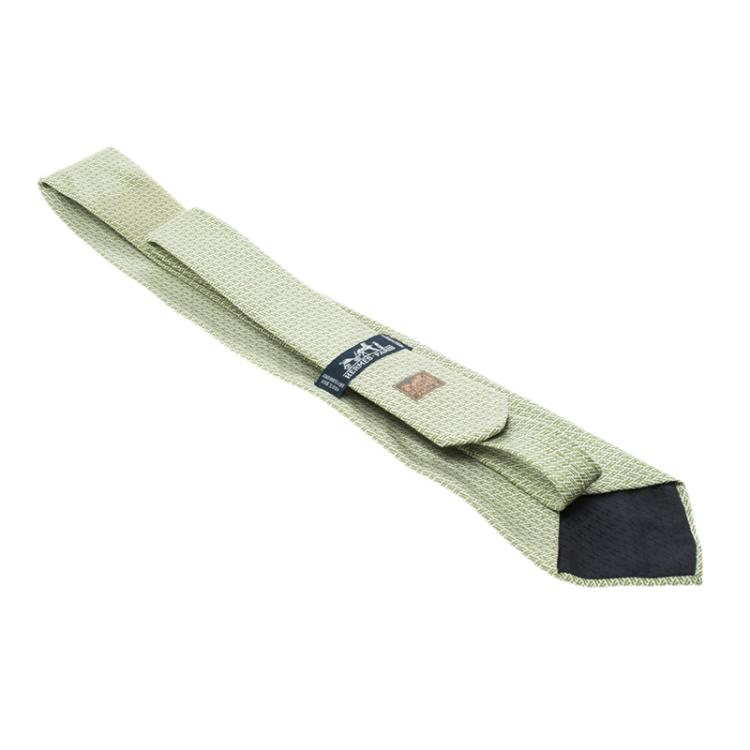 Pre Owned Hermes Green H Pattern Silk Jacquard Tie