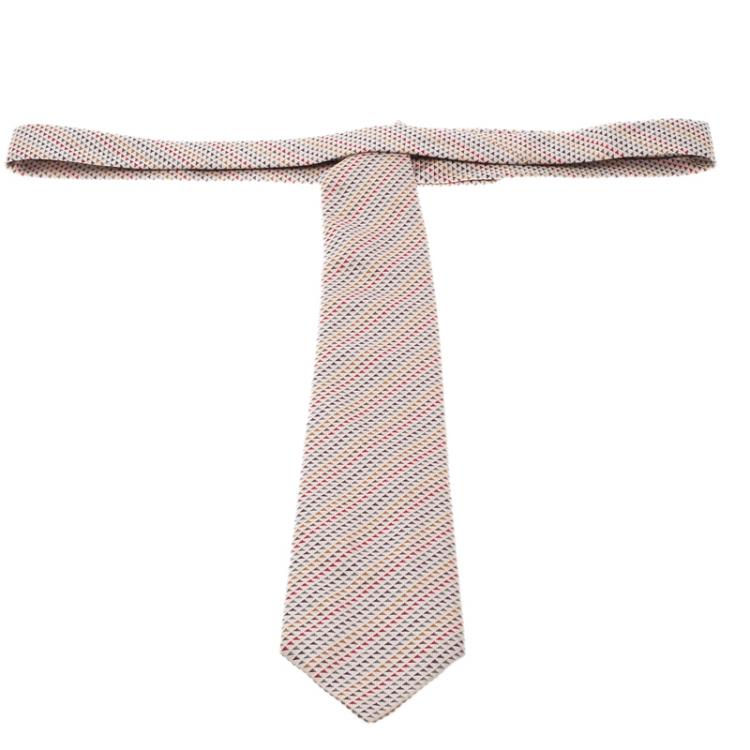 Pre Owned Hermes Dull Pink Triangle Pattern Silk Jacquard Tie