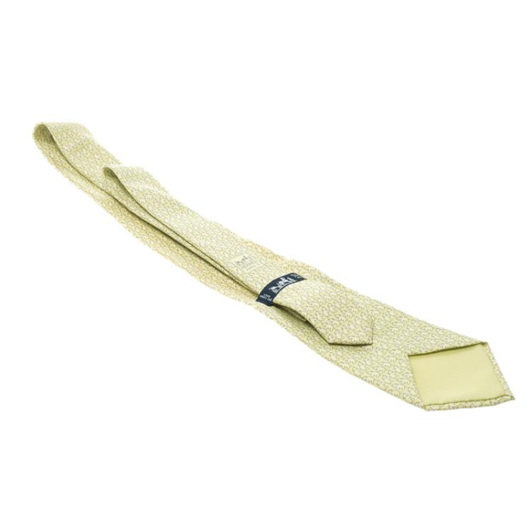 Pre Owned Hermes Lime Green Bear Print Silk Tie