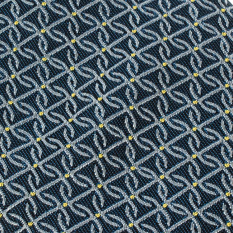 Pre Owned Hermes Navy Blue Patterned Silk Jacquard Tie