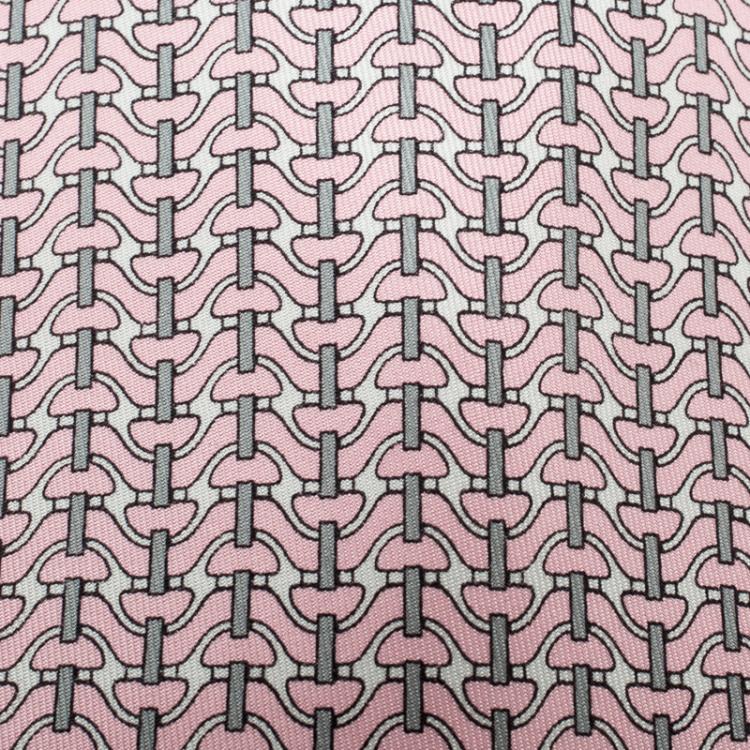 Pre Owned Hermes Pink and Grey Printed Silk Tie