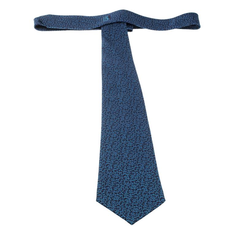 Pre Owned Hermes Navy Blue Rabbit Print Silk Tie