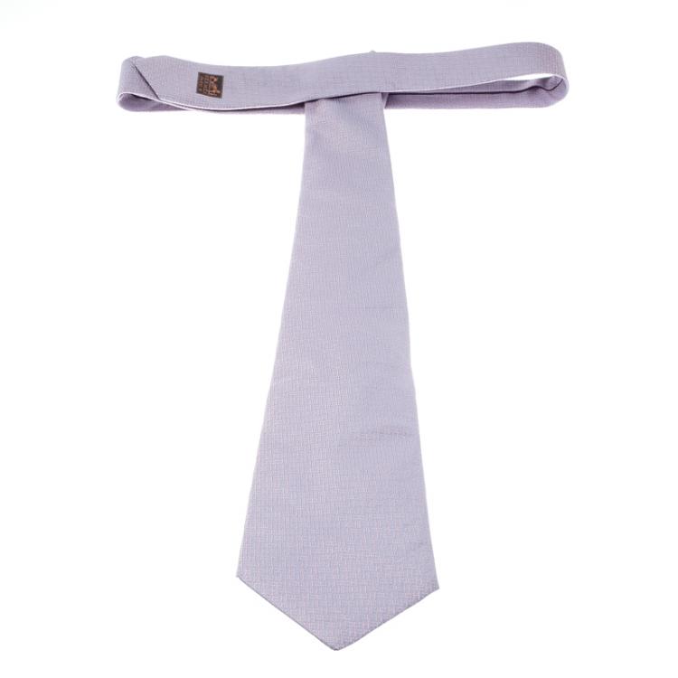 Pre Owned Hermes Pink and Purple H Pattern Jacquard Silk Tie