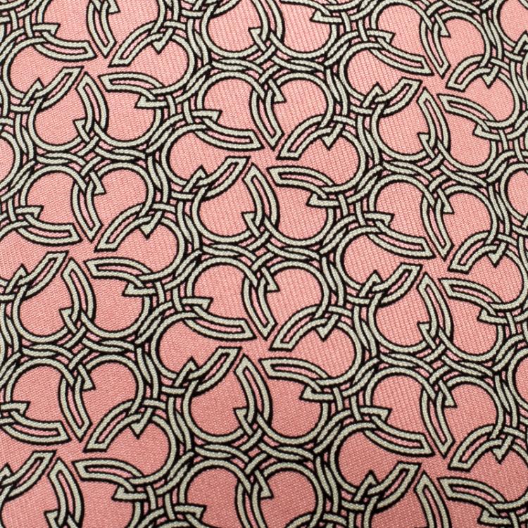 Pre Owned Hermes Pink Horseshoe Print Silk Tie