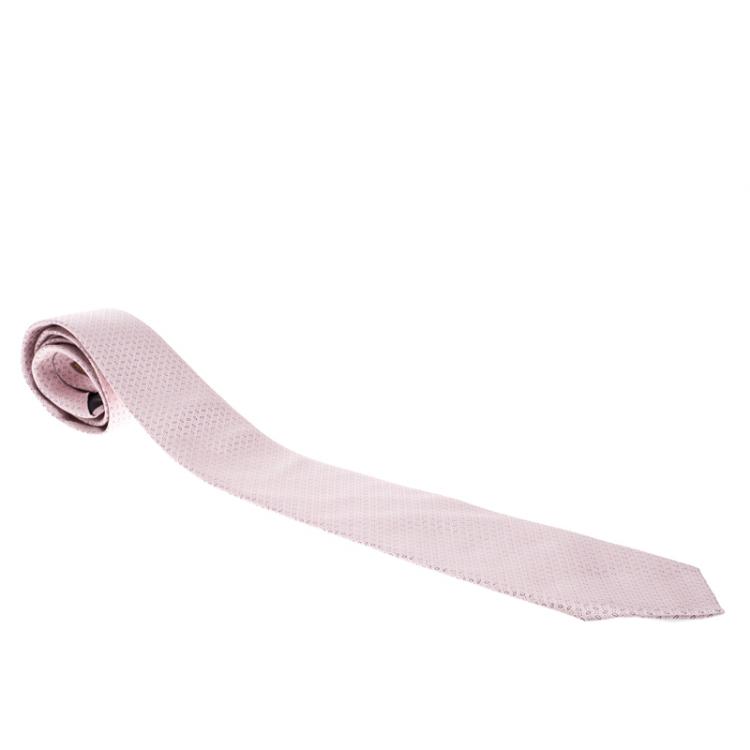 Pre Owned Hermes Pink Printed Silk Jacquard Tie