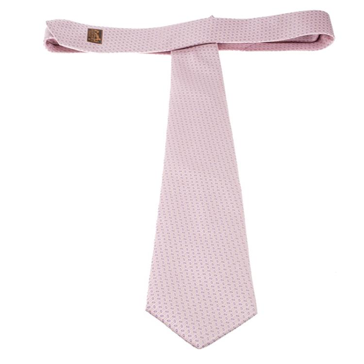 Pre Owned Hermes Pink Printed Silk Jacquard Tie