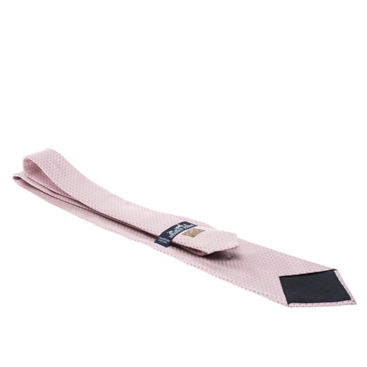 Pre Owned Hermes Pink Printed Silk Jacquard Tie
