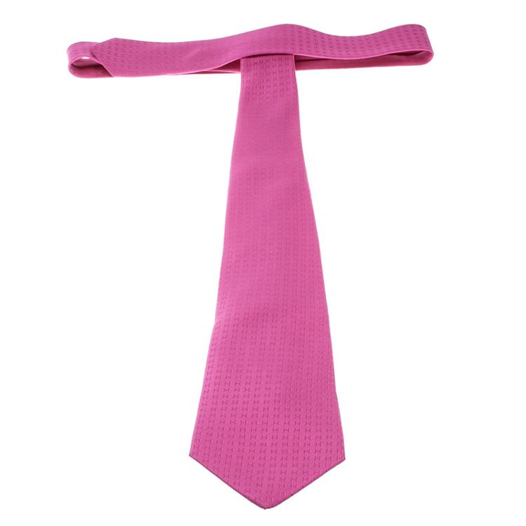 Hermes Pink H Pattern Silk Tie