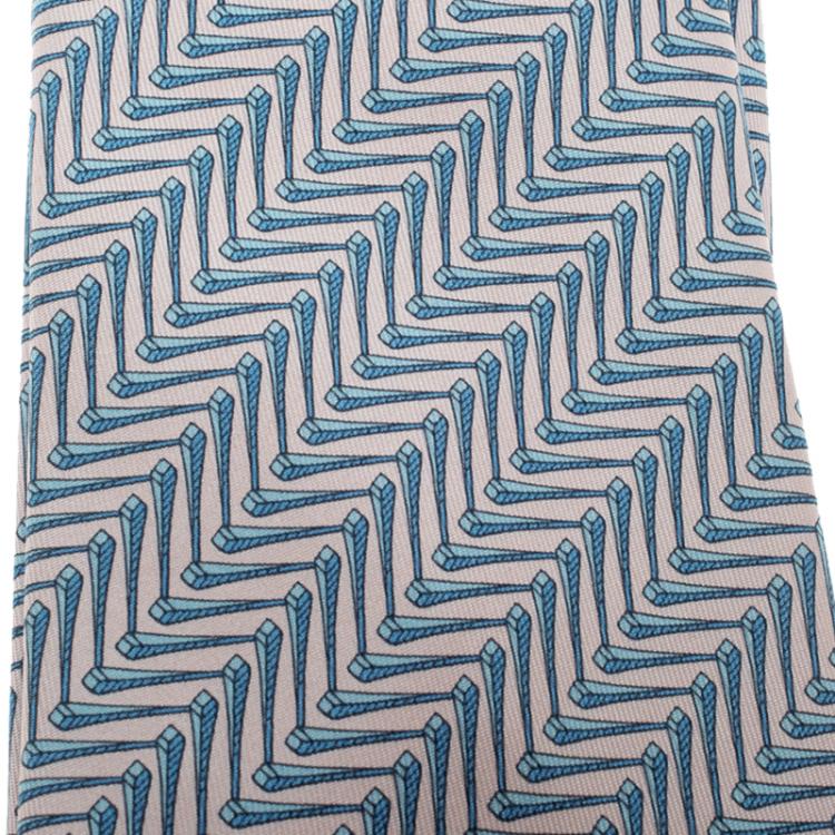 مملوكة مسبقًا Hermes Pale Pink Horseshoe Pin Print Silk Tie