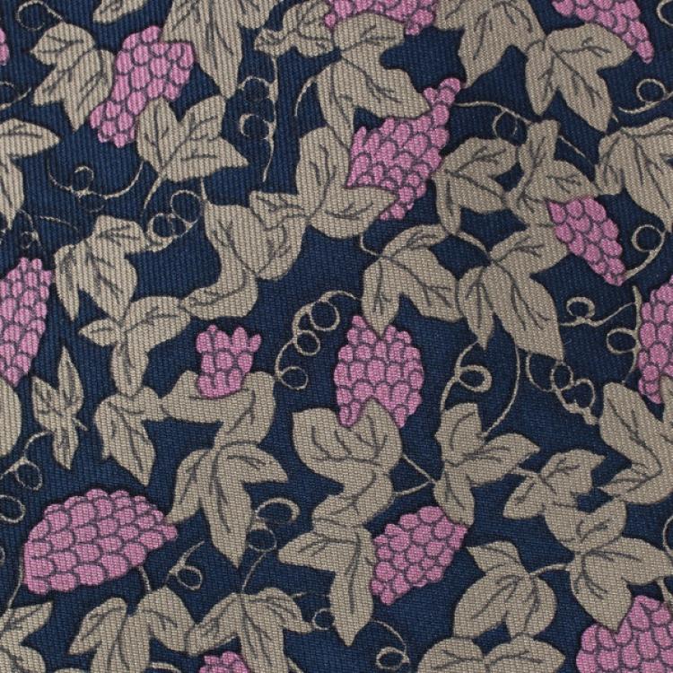 Pre Owned Hermes Blue and Purple Grapes Print Tie