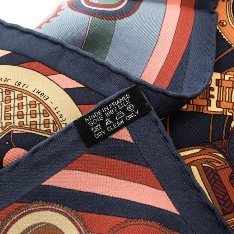 Pre Owned Hermes Multicolor Printed  Monsieur Montres Silk Pochette Square Scarf
